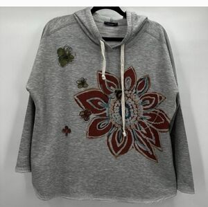Inoah Sweatshirt Womens Large Floral Art to Wear Hoodie Pull Over Butterfly